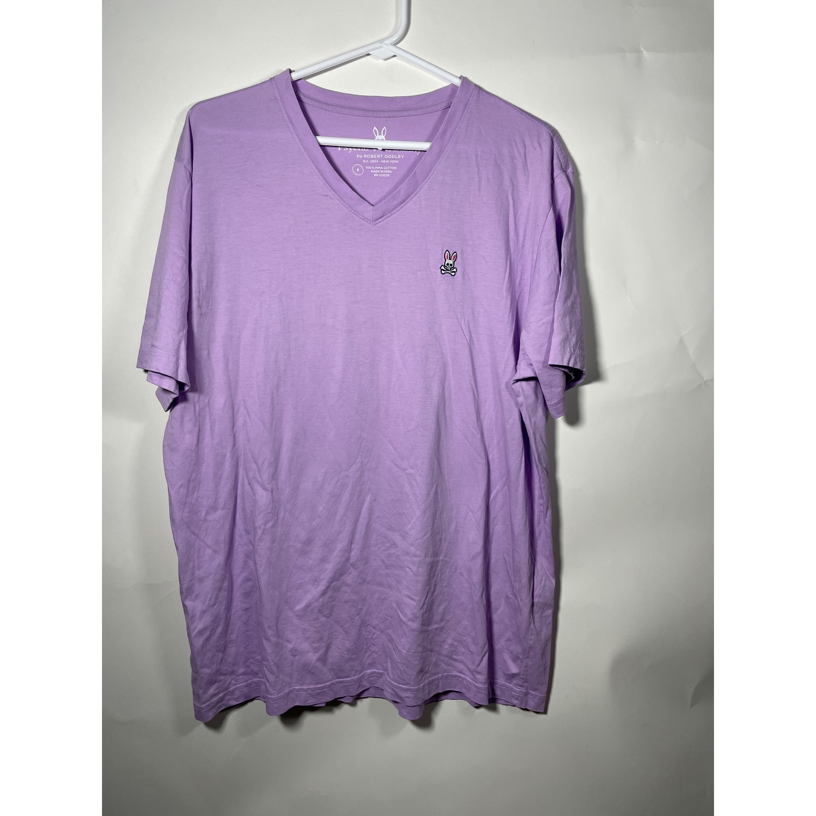Psycho Bunny Men's V-Neck T-Shirt Purple Short Sleeve Casual Top